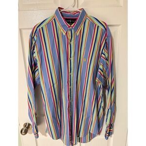 Ralph Lauren Classic Fit Striped Button Down Shirt Men's L Blue Pink Yellow